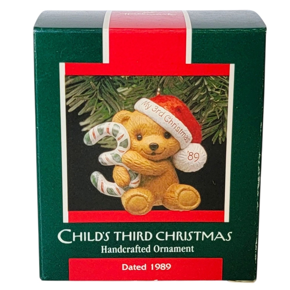 VTG 80s‎ Hallmark Third Christmas Ornament 1989 Teddy Bear Keepsake Child Kid